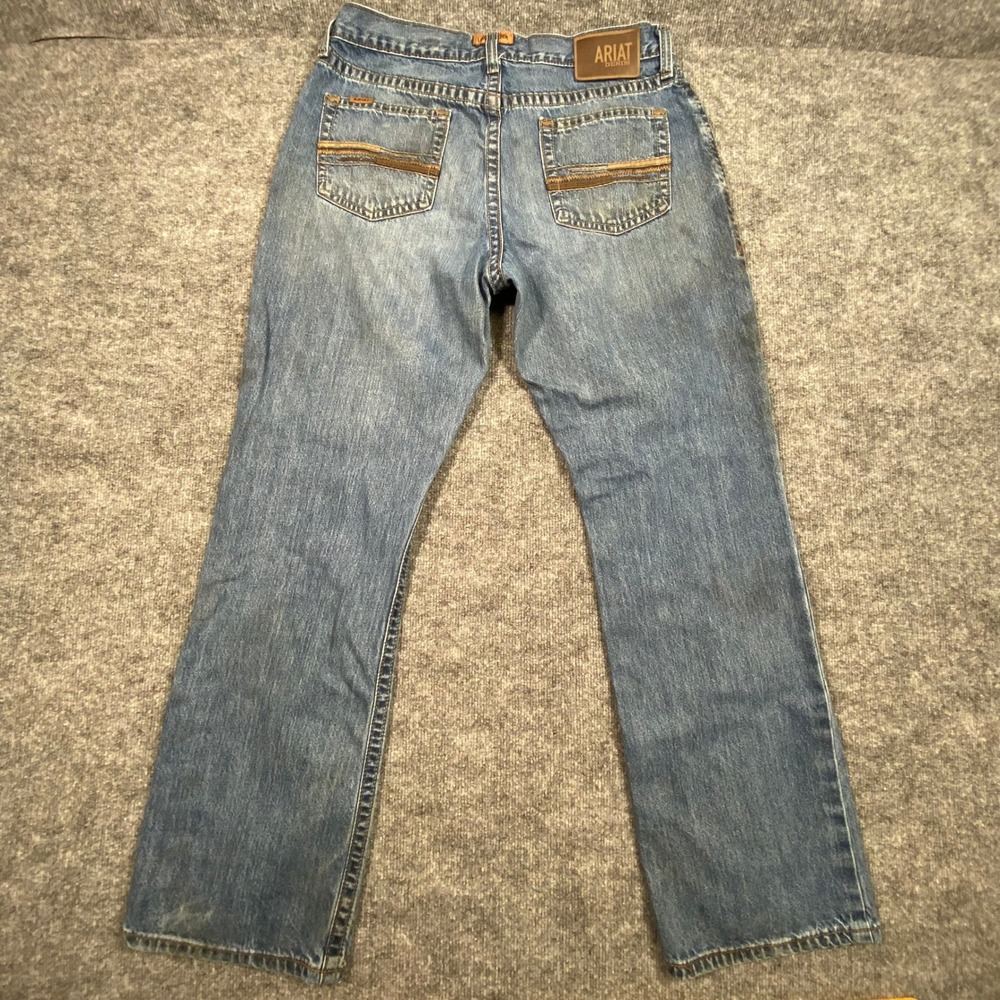 Ariat M4‎ Relaxed Boot Cut Mens Jeans 35x34 Blue Medium Wash Distressed Workwear